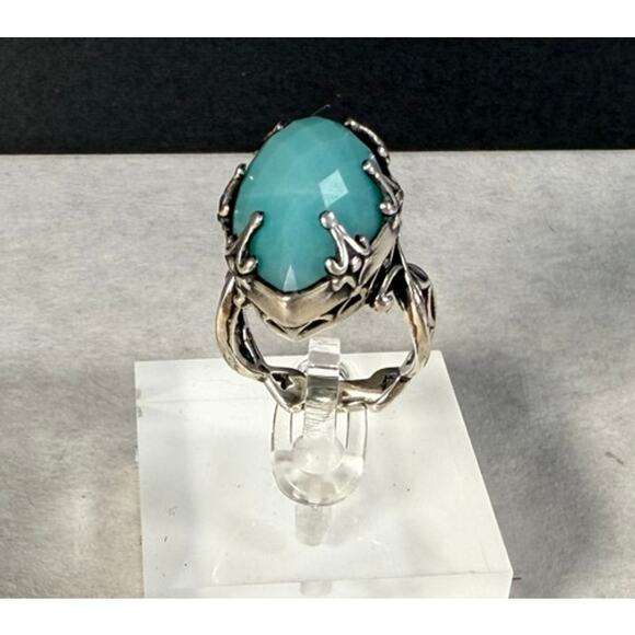 Carolyn Pollack Sterling Silver Faceted Milky Aquamarine Ring Size 7 - Picture 9 of 9